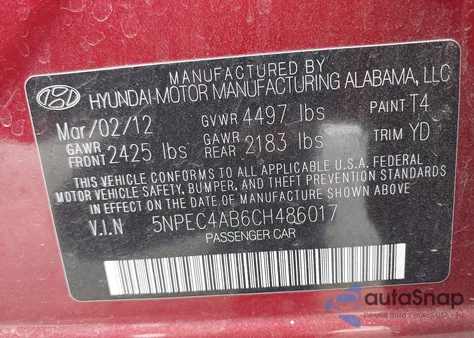 2012 Hyundai Sonata Limited 2.0T from USA, damaged, VIN 5NPEC4AB6CH486017